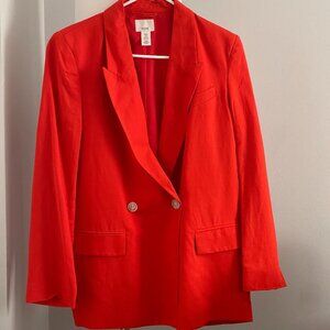 H&M Red Linen Blend Boyfriend Blazer Jacket Size XS Extra Small~Great Condition!